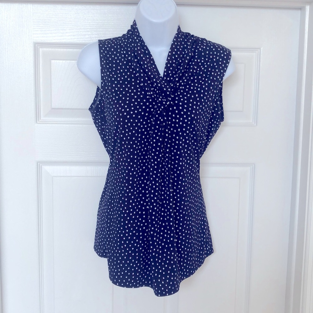 Premise S Navy Polka Dot Blouse